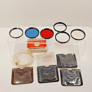 Lot of 6 Lens Filters Cases 52 55 mm Kalt Osawa Vivatar Red Blue Haze Skylight